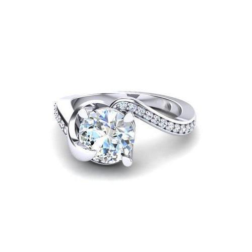 Bague De Fiançailles En Réel Diamant Taille Brillant De 2.40 Cts En Or BLanc Avec Accents