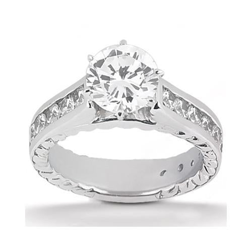 Bague De Fiançailles En Véritable Diamant Avec Accents Sertis 4.21 Carats En Or Blanc 14K