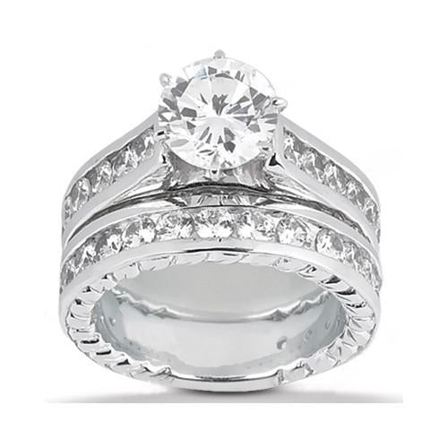 Bague De Fiançailles En Véritable Diamant Avec Accents Sertis 4.21 Carats En Or Blanc 14K
