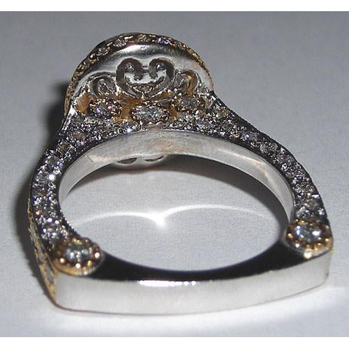Bague De Fiançailles En Véritable Diamant Avec Halo Caché Euro Shank Bijoux bicolores