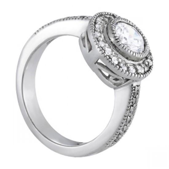 Bague De Fiançailles En Véritable Diamant Rond Halo De Style Vintage 1.50 Carat WG 14K