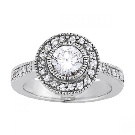 Bague De Fiançailles En Véritable Diamant Rond Halo De Style Vintage 1.50 Carat WG 14K