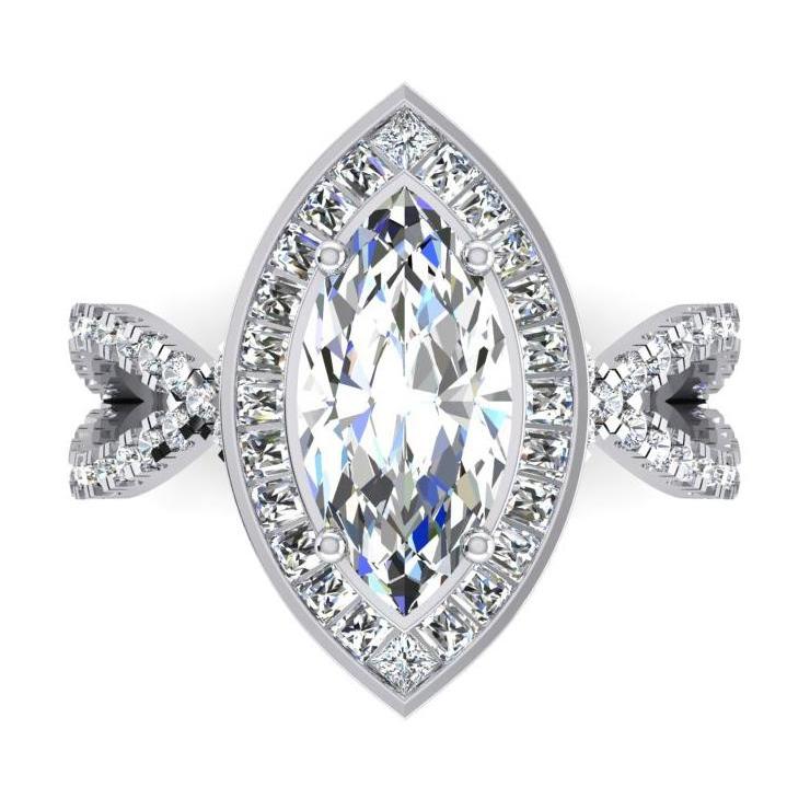 Bague De Fiançailles En Véritable Diamants Marquise Halo 5.50 Carats Bijoux Pour Femmes