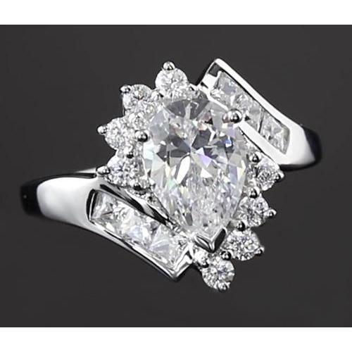 Bague De Fiançailles Entrelacée 2.50 Carats Poire Réel Diamant Or Blanc 14K