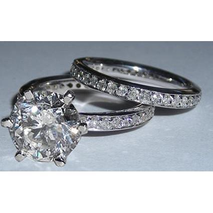 Bague De Fiançailles Et Bande De Naturel Diamants 5 Carats En Or Blanc 14K