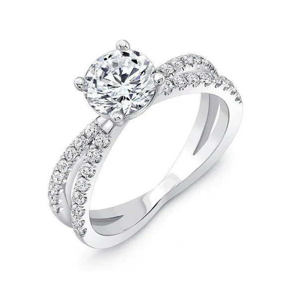 Bague De Fiançailles Etincelante A Tige Fendue De 4.10 Ct Avec Réel Diamants En Or Blanc
