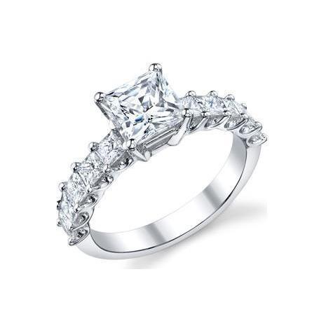 Bague De Fiançailles Etincelante Avec Véritable Diamants Taille Princesse 3 Ct En Or Blanc