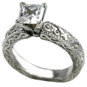 Bague De Fiançailles Euro Shank Style Antique Réel Diamant Taille Princesse
