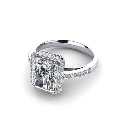 Bague De Fiançailles Grosse Emeraude Et Réel Diamants Ronds De 3.50 Ct En Or Blanc