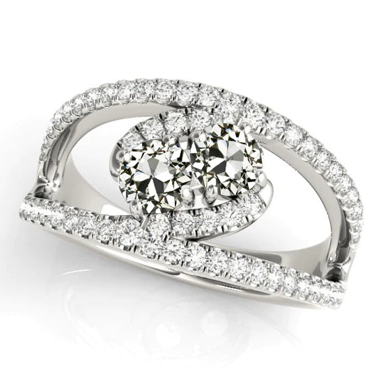 Bague De Fiançailles Halo Ancienne Mine Cut Réel Diamond Split Shank 4.50 Carats