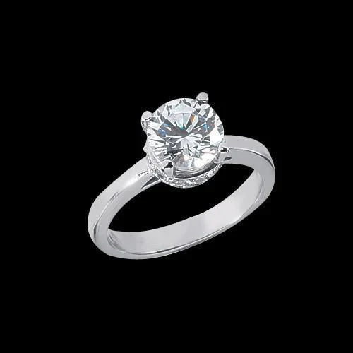 Bague De Fiançailles Halo Caché Réel Diamant Rond Solitaire Avec Accents