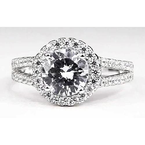 Bague De Fiançailles Halo De Naturel Diamants 3.50 Carats Or Blanc 14K
