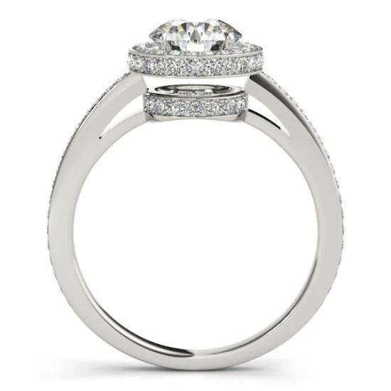 Bague De Fiançailles Halo De Réel Diamants Brillants Ronds En Or Blanc 2.60 Carats 14K
