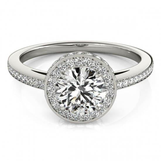 Bague De Fiançailles Halo De Réel Diamants Brillants Ronds En Or Blanc 2.60 Carats 14K