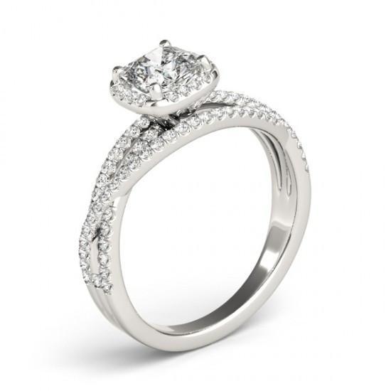 Bague De Fiançailles Halo De Réel Diamants Coussin Central 1.74 Ct. Or Blanc 14K