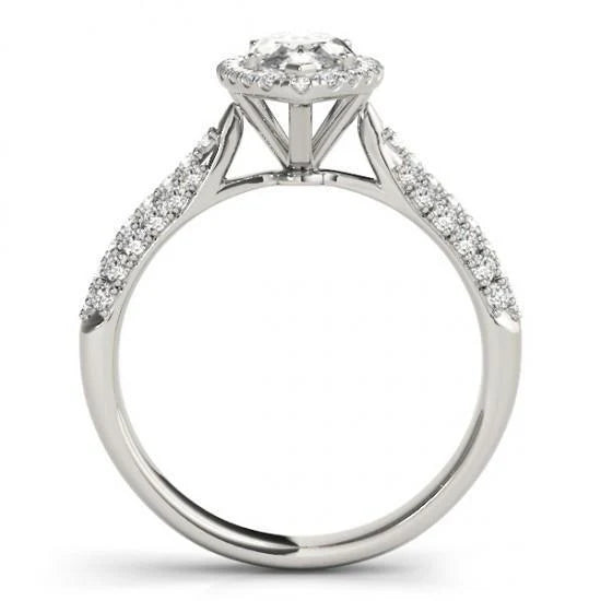 Bague De Fiançailles Halo De Réel Diamants Marquise 2.25 Cts. Or Blanc 14K