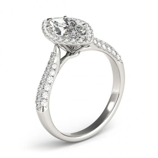Bague De Fiançailles Halo De Réel Diamants Marquise 2.25 Cts. Or Blanc 14K