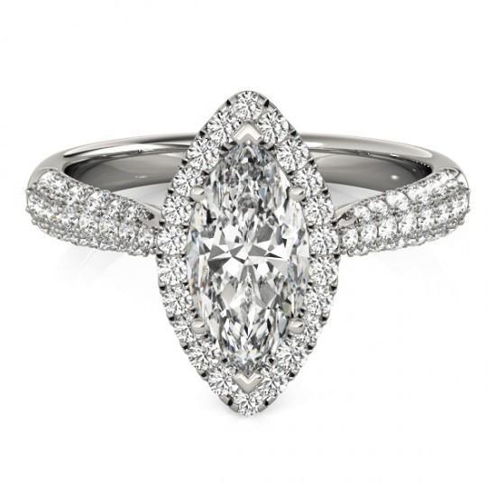 Bague De Fiançailles Halo De Réel Diamants Marquise 2.25 Cts. Or Blanc 14K