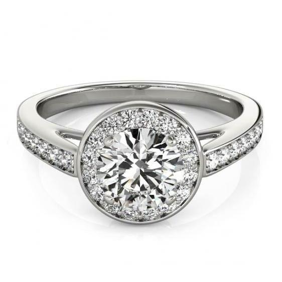 Bague De Fiançailles Halo De Réel Diamants Ronds 1.50 Carats Or Blanc 14K