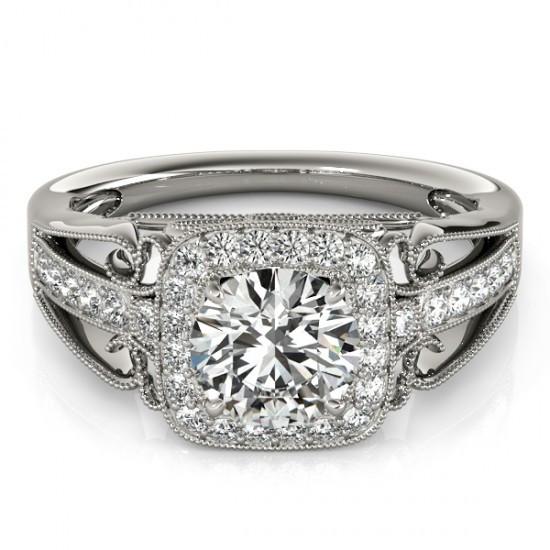 Bague De Fiançailles Halo De Réel Diamants Ronds 2.25 Carats Or Blanc 14K