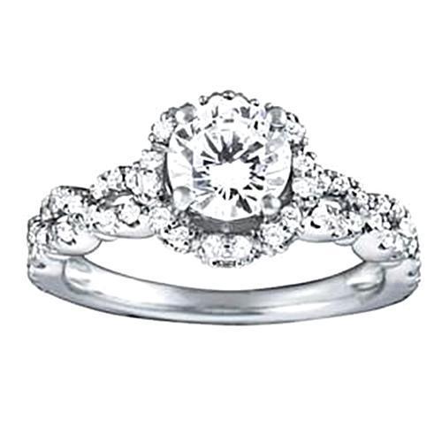 Bague De Fiançailles Halo De Réel Diamants Ronds De 1.75 Carats En Or Blanc 14K
