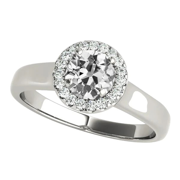 Bague De Fiançailles Halo Old European Réel Diamond Or Blanc 14K 3.50 Carats