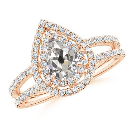 Bague De Fiançailles Halo Poire Ancienne Mine Véritable Diamond 2.50 Carats Grande Escalope