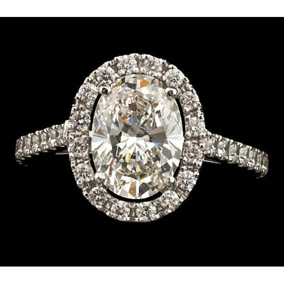Bague De Fiançailles Halo Pour Femmes Avec Réel Diamants Au Centre Ovale 3.25 Ct. Or Blanc