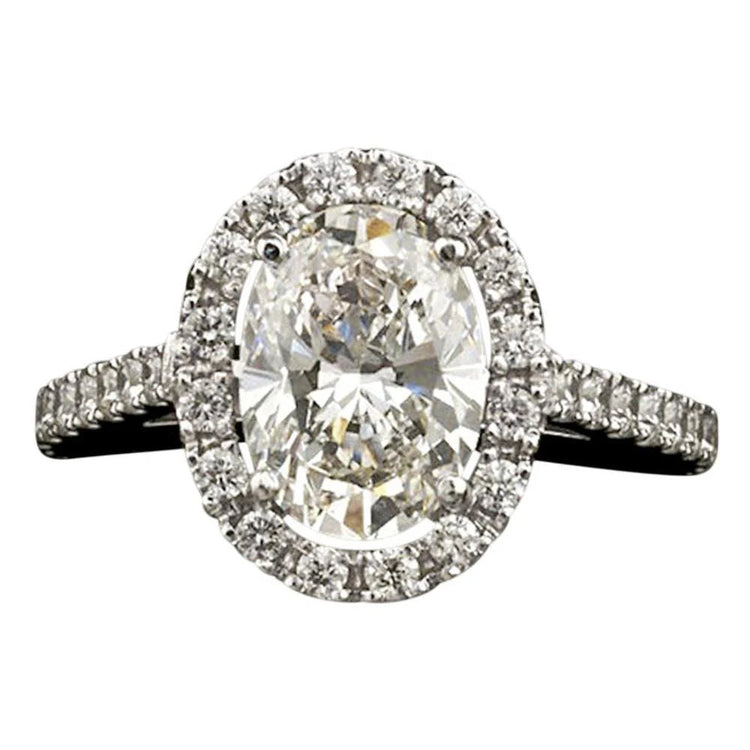 Bague De Fiançailles Halo Pour Femmes Avec Réel Diamants Au Centre Ovale 3.25 Ct. Or Blanc