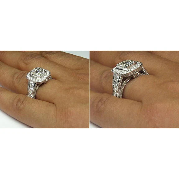 Bague De Fiançailles Halo Réel Diamant Femme Or Blanc 14K Accents 5.50 Carats