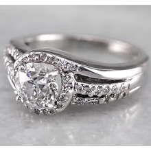 Bague De Fiançailles Halo Réel Diamant Rond 2 Carats Or Blanc 14K