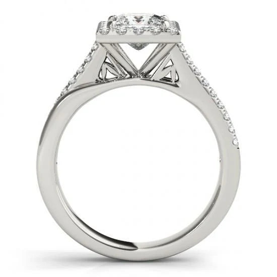 Bague De Fiançailles Halo Réel Diamant Taille Princesse Avec Accents 1.50 Carats