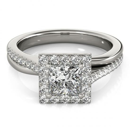 Bague De Fiançailles Halo Réel Diamant Taille Princesse Avec Accents 1.50 Carats