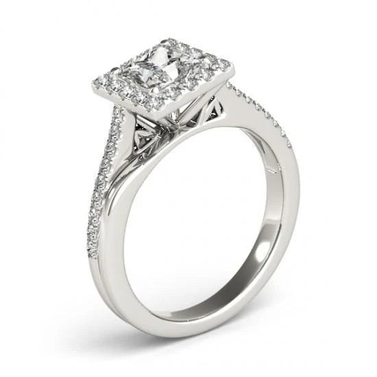 Bague De Fiançailles Halo Réel Diamant Taille Princesse Avec Accents 1.50 Carats