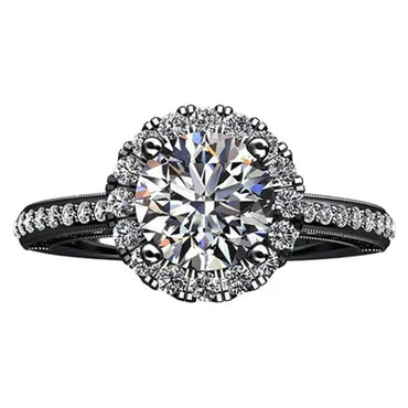 Bague De Fiançailles Halo Style Fleur Naturel Diamant 2.75 Carats Or Noir 14K