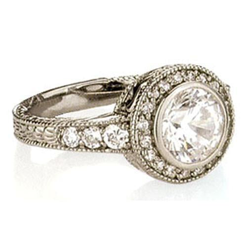 Bague De Fiançailles Halo Véritable Diamant Style Vintage 1.35 Carats