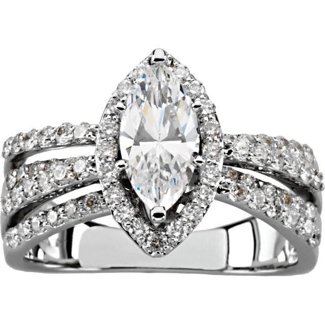 Bague De Fiançailles Marquise Et Réel Diamants Ronds De 2.75 Carats En Or Blanc 14K