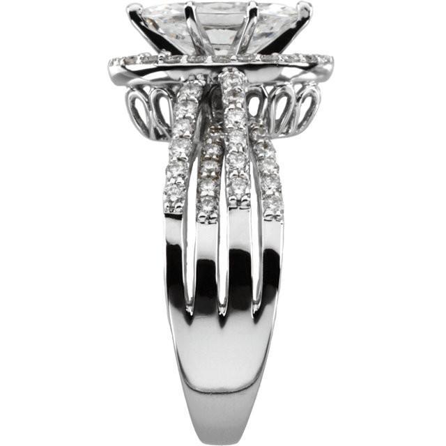 Bague De Fiançailles Marquise Et Réel Diamants Ronds De 2.75 Carats En Or Blanc 14K