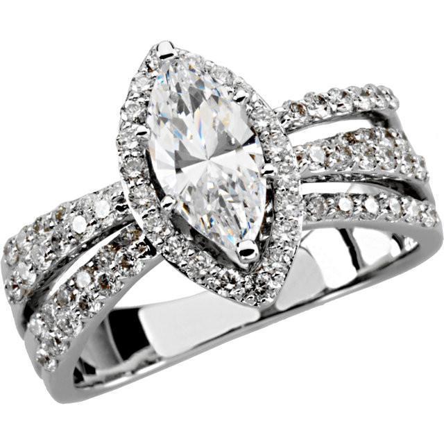Bague De Fiançailles Marquise Et Réel Diamants Ronds De 2.75 Carats En Or Blanc 14K