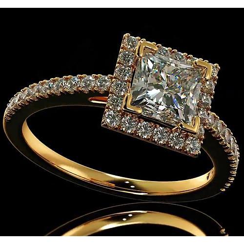 Bague De Fiançailles Naturel Diamant 3.50 Carats Halo Taille Princesse Or Jaune 14 Carats