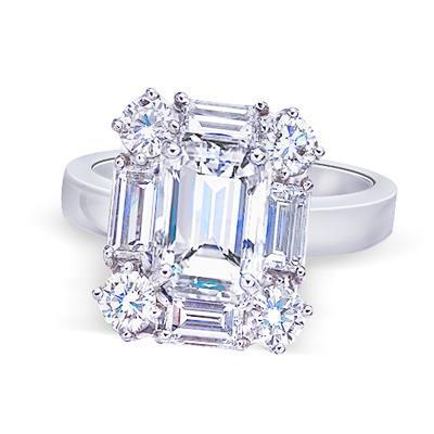 Bague De Fiançailles Naturel Diamant Central Emeraude 3 Carats Or Blanc 14K