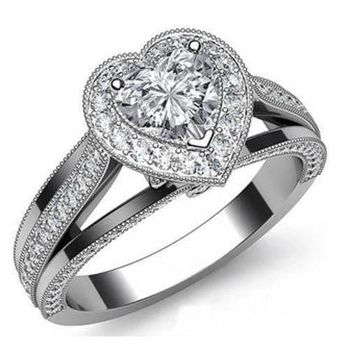 Bague De Fiançailles Naturel Diamant Coeur 6 Carats Or Blanc Joaillerie Fine