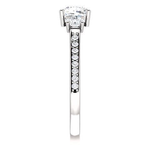 Bague De Fiançailles Naturel Diamant Coussin Coussin 1.90 Ct 3 Pierres Or Blanc