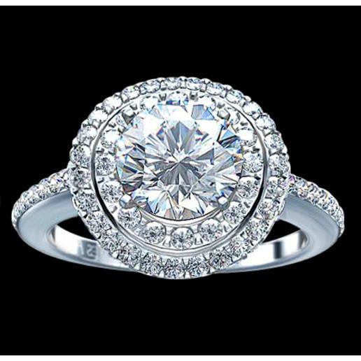 Bague De Fiançailles Naturel Diamant Double Halo En Or Blanc 2.25 Ct