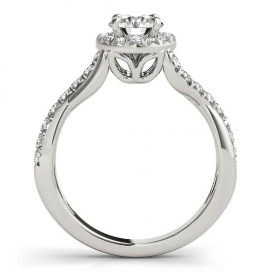 Bague De Fiançailles Naturel Diamant Fantaisie Halo Tige Torsadée 1.50 Carat WG 14K