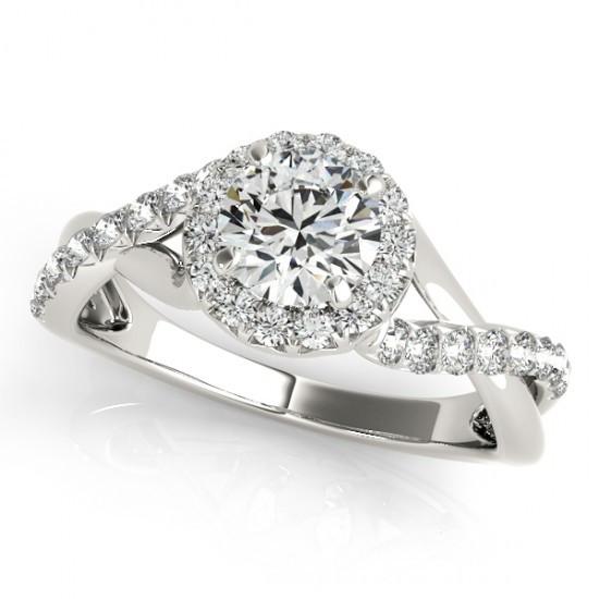 Bague De Fiançailles Naturel Diamant Fantaisie Halo Tige Torsadée 1.50 Carat WG 14K