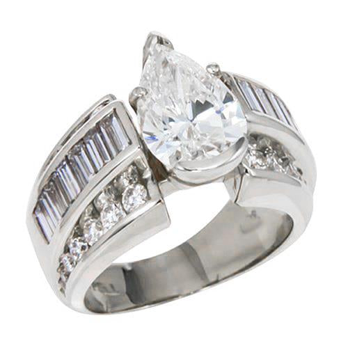 Bague De Fiançailles Naturel Diamant Poire Centre Baguettes Sur Tige 6.01 Ct. GT 14K