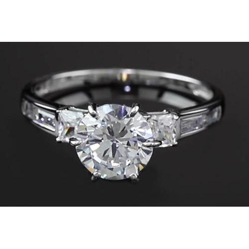 Bague De Fiançailles Naturel Diamant Rond 3 Carats Or Blanc Trois Pierres 14K