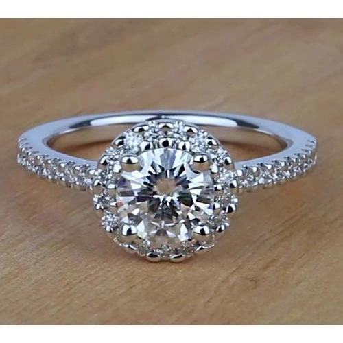 Bague De Fiançailles Naturel Diamant Rond Halo 1.58 Carats
