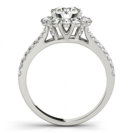 Bague De Fiançailles Naturel Diamant Rond Halo Tige Fendue 3.0 Carats WG 14K